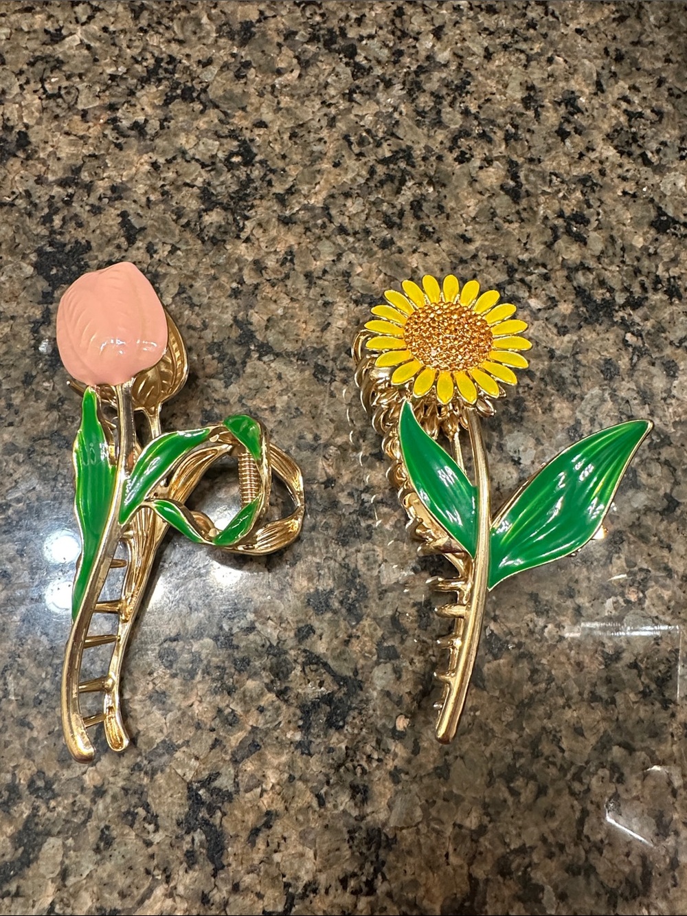 Floral Enamel Sunflower and Tulip Hair Clips